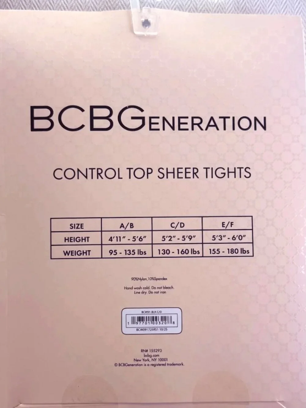 BCB Generation Women's Control Top Sheer Tights 2 Pairs Black Size C/D NWT